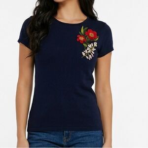 🛍️ TED BAKER Laylar Kirstenbosch Floral Embroidered Navy Blue Tshirt SIZE MEDIUM